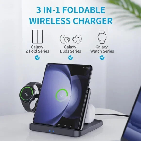 3 In 1 Foldable Wireless Fast Charger Stand - Picture 2 of 10